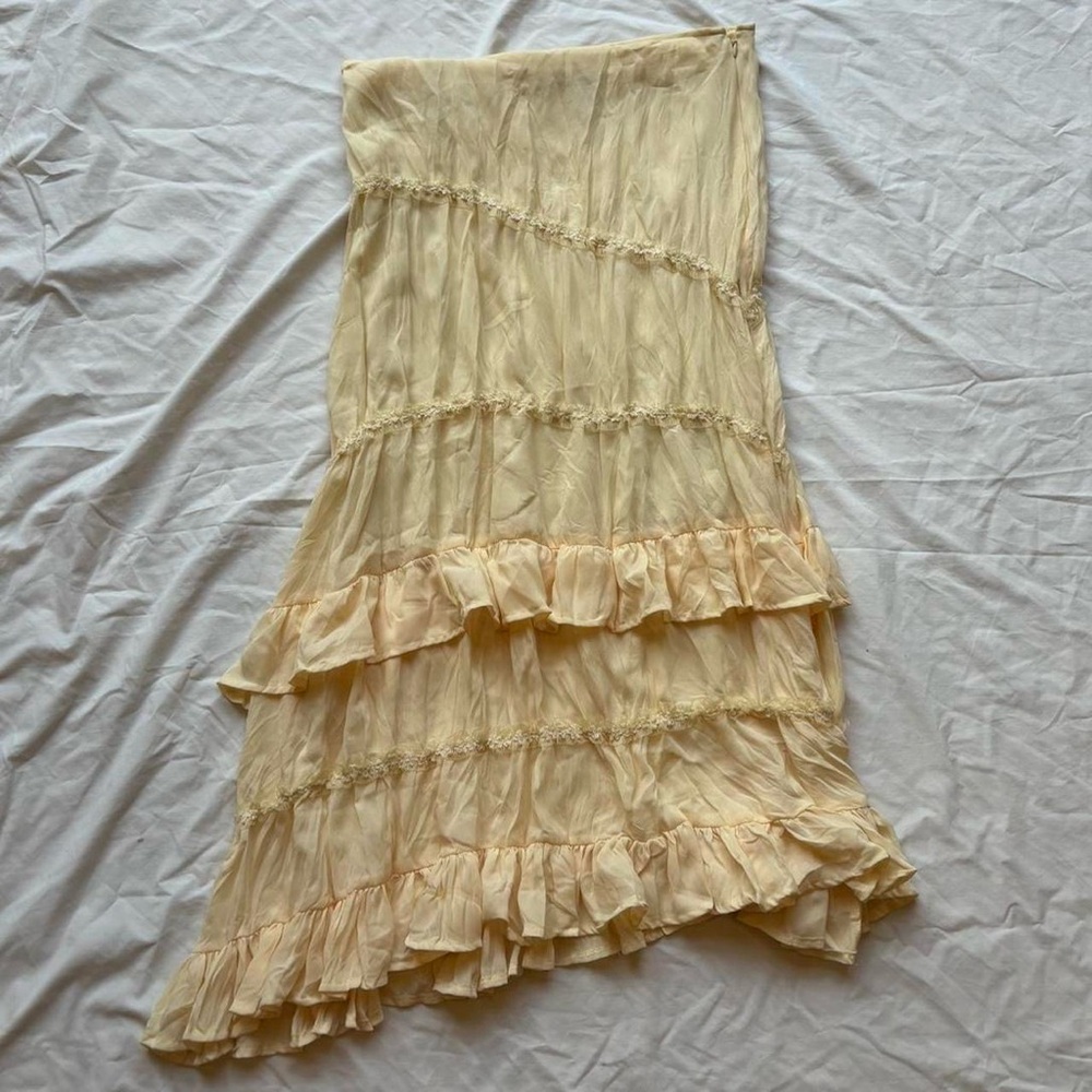 vintage sunshine bright yellow ruffle maxi skirt with bead and sequins